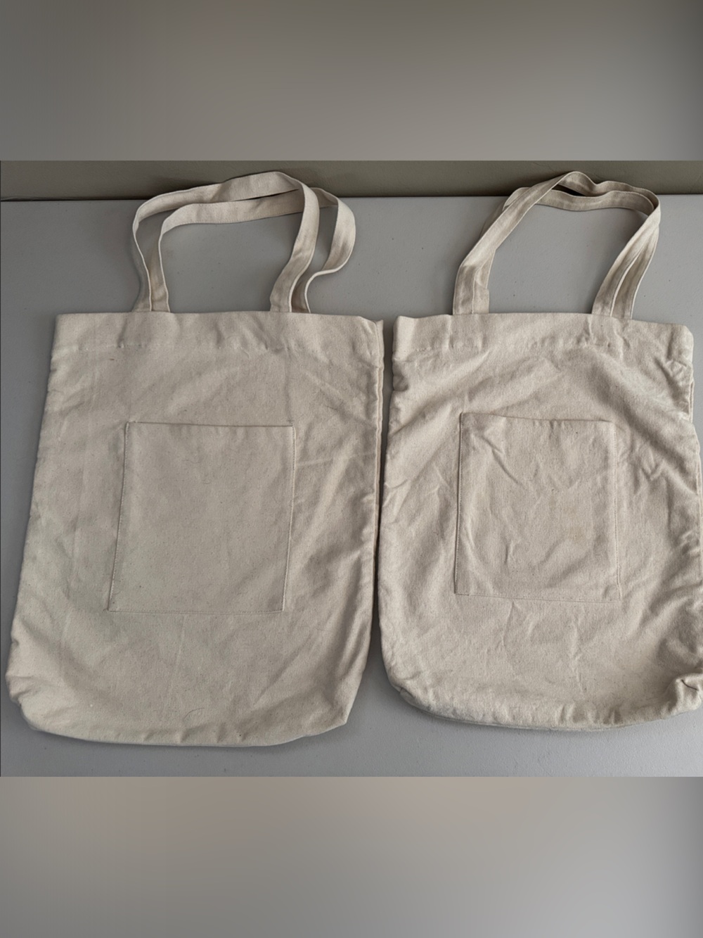 Cost Plus World Market Natural Canvas Tote Bags with Front Pocket - Cream